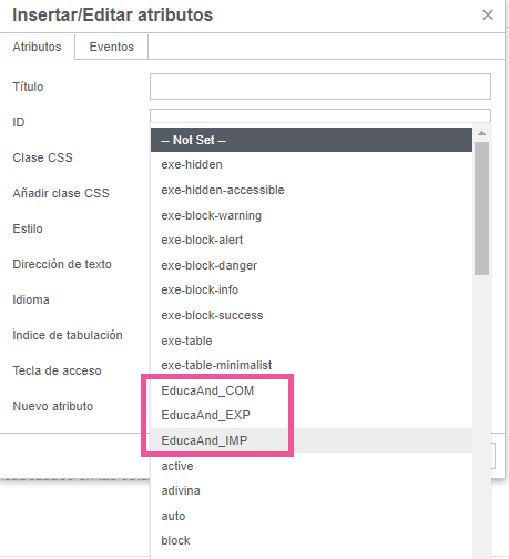 Clases tablas Tipo de clases DUA para una plantilla de tabla